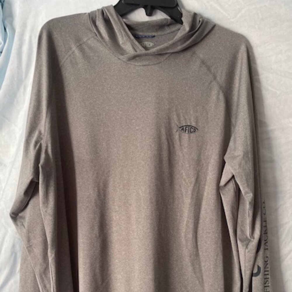 AFTCO Men's Hooded heather gray fishing shirt